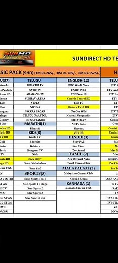 SUN DIRECT RECHARGE HD BOX HD PACKAGES