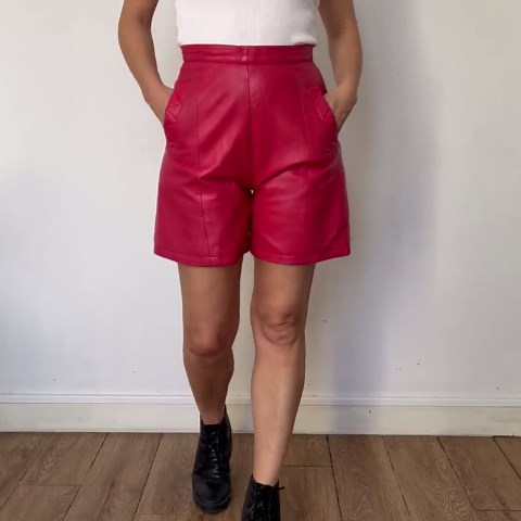 Vintage Woman Red Leather Shorts With Pockets - High Waist Leather Bermudas - Size S - 1990s - Etsy