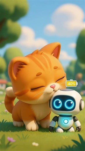 Robot's Battery Was Low Until This Cat Showed Up 🤖 #shorts #heartwarming