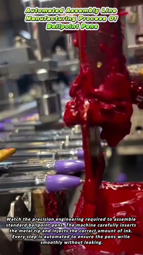 Automated Assembly Line Manufacturing Process Of Ballpoint Pens