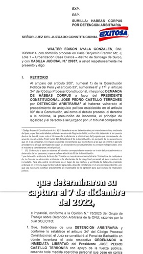 🔴🔵 Abogado de Pedro Castillo, Walter Ayala, presentó un habeas corpus para lograr su liberación