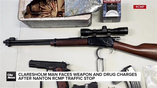 Claresholm man weapon and drug charges after Nanton RCMP traffic stop