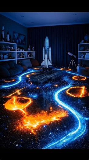 Luxury Epoxy Resin Floor🤯With Glowing Amber Crystals & Floating Black Marble Steps