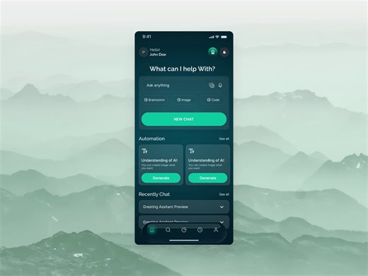 AI Assistant Mobile App Design | Dark Theme UI/UX Design