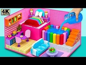 Build Miniature Simple Dollhouse with Rainbow Swimming Pool from Polymer Clay | DIY Miniature House