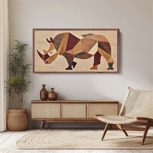 Modern Abstract Rhino Wood Look Wall Art, Wildlife Canvas Print - Etsy