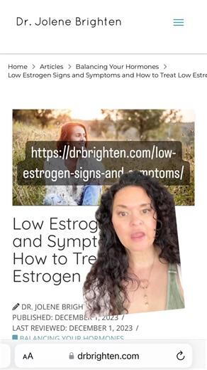 Don’t struggle with low estrogen symptoms! There’s lots you can do no matter what the cause is. Find the solutions here: https://drbrighten.com/low-estrogen-signs-and-symptoms/ #hormonehealth #hormonebalance #lowestrogen #estrogenos #menopausa #menopauserelief #perimenopause #perimenopausehealth | Dr. Jolene Brighten