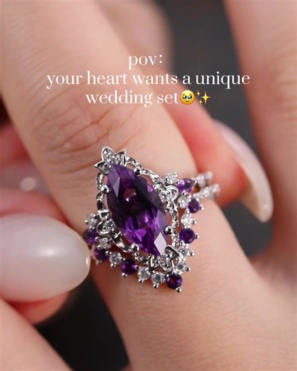 Unique Amethyst Wedding Set: Romantic Engagement & Band Ideas