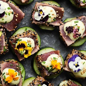 Seared Ahi Tuna Cucumber Bites with Wasabi Mayo