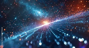 Abstract digital space background with dynamic particles representing big data visualization. Concept Big Data Visualization, Digital Space Background, Abstract Particles