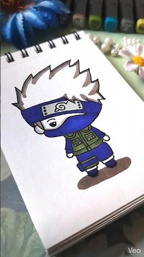 Chibi Kakashi Hatake Anime drawing | Naruto Anime Art 🍃💙 Kawaii Art with Easy Colouring for kids