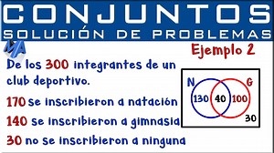 Solución de problemas con conjuntos, teoría de conjuntos que se resuelven con diagramas de Venn, en este caso con la solución al problema: De los 300 integrantes de un club deportivo 170 se inscribieron en natación y 140 se inscribieron a gimnasia, si 30 no se inscribieron en ninguna de las dos especialidades. ¿Cuántas personas se inscribieron en las dos disciplinas? ¿Cuántas se inscribieron únicamente a natación? Dentro del curso de Conjuntos. Curso completo de Conjuntos: https://www.facebook.c