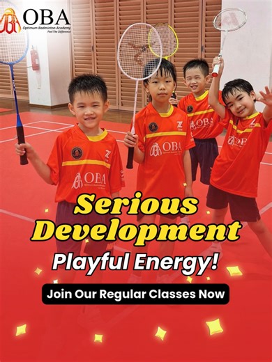 Badminton shouldn’t feel like tuition just the perfect rhythm of challenge and cheer, where every drill sharpens skill and every smile strengthens your child’s confidence🤩 Join our regular classes now and let the progress begin🏸 Link in our Bio. #oba #sgbadminton #BadmintonAcademy #BadmintonClasses #singapore
