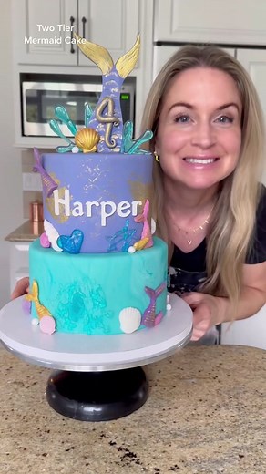 DIY Two Tier Mermaid Cake Tutorial with Marble Fondant & Isomalt