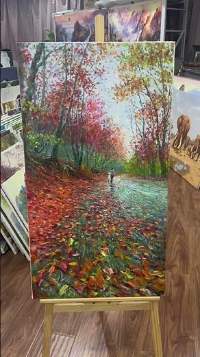 🍂 “Autumn Forest Landscape Oil Painting | A Peaceful Walk Through a Leaf-Covered Path” #art