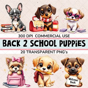 Back to School Puppy Clipart, Cute Dog PNG Bundle, Teacher Classroom Graphics, Instant Digital Download, Commercial Use - Etsy