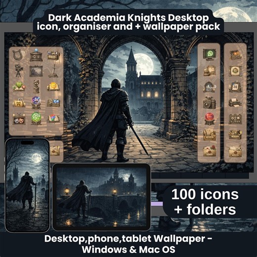 Knights Dark Academia Icons Pack and Desktop Icons Folder Icons Desktop Organizer Computer Wallpaper Gothic Desktop Theme Windows & Mac - Etsy