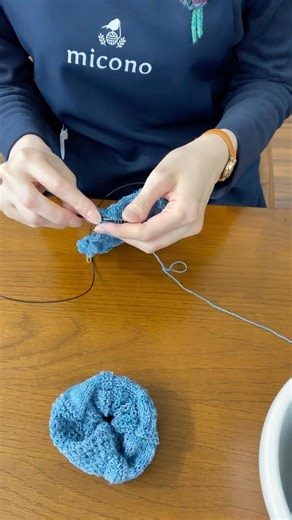 コットンストレッチソックヤーンで編むシュシュ