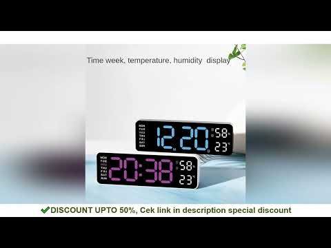 Large Digital Wall Clock Temperature and Humidity Week Display Brightness Adjustable Electronic