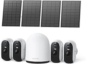 WUUK 2K Solar Security Cameras Wireless Outdoor, 4 Cam-Kit Home Security System, Color Night Vision, Forever Power, No Subscription, 32G Local Storage, Compatible for Alexa, Google Home, 2.4G&5G WiFi
