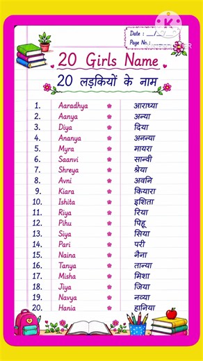 20 Girls Names in English and Hindi | 20 लड़कियों के नाम हिंदी और इंग्लिश में | Girl Name List