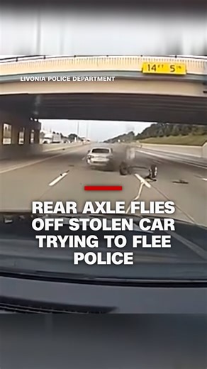 Police released dash-cam video of a driver fleeing in a stolen car in Michigan. Police used a Grappler device as the driver tried to get away, ripping the axle from the car. Three were arrested with no injuries. | CNN