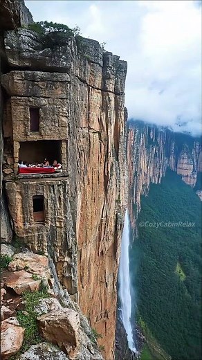 There's a Hidden Cave Restaurant on a Cliff — With a Waterfall View! 😲🌊 #restaurantexperience#aiart