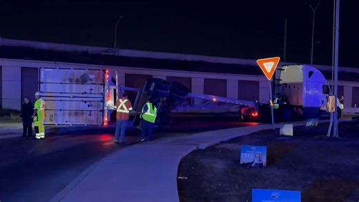 18-wheeler rollover closes I-35 access road near Rittiman Road
