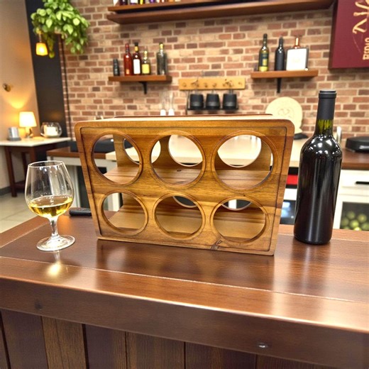 Vintage 1970s Mod Wine Rack, Countertop, Sturdy, Brown Wood, Holds 6 Bottles, Minimalist Functional Design - Etsy