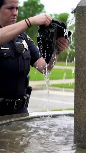 Police officer cleaning a mysterious bag in a fountain #Cops