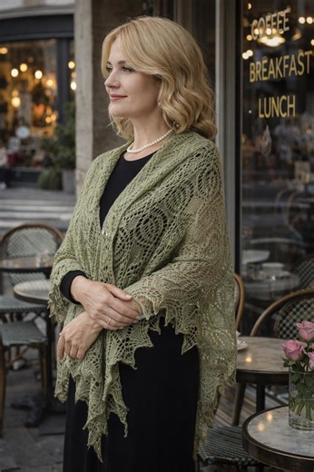 Hand Knit Lace Shawl Olive Green, Elegant Handmade Wrap - Etsy