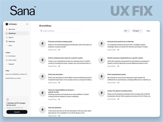 Sana AI Workflows Dashboard Redesign