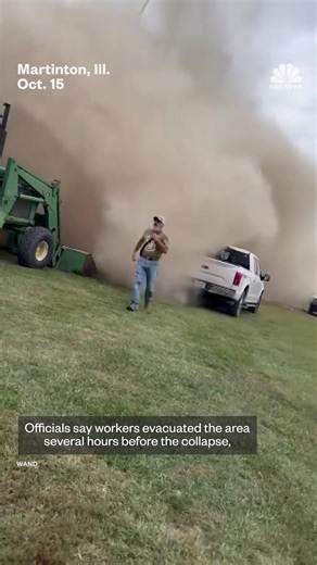 Video shows the moment a grain silo collapsed in Illinois, though no one was hurt. | NBC News