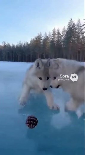 Wolves Playing Ice Hockey With Pinecones 🏒🐺 | FUNIMAL