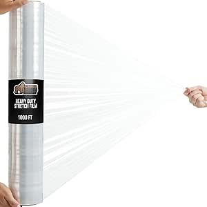 GORILLA GRIP 500% Stretch Film Heavy Duty Plastic, 1000ft Shrink Wrap Roll 24" Puncture Resistant, Industrial Strength for Shipping, Pallet Storing, Moving, Packing Furniture Protection 1 Pack Clear