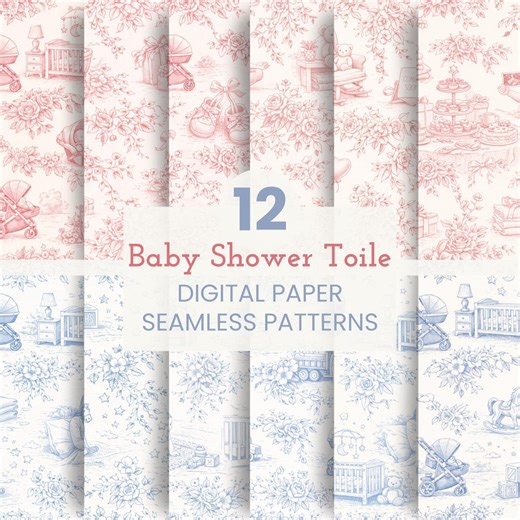 Baby Shower Toile Digital Paper | Pink & Blue Nursery Seamless Patterns | Patten for Gender Reveal - Etsy
