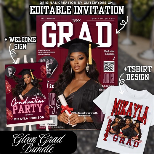 Maroon Graduation Magazine Invitation Template Bundle Party Invite,senior Class of 2026 Magazine,graduation Welcome Sign,graduation T-shirt - Etsy