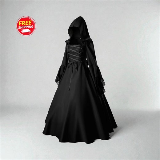 Womens Gothic Victorian Witch Vampire Dress Medieval Renaissance Hooded Costume - Etsy