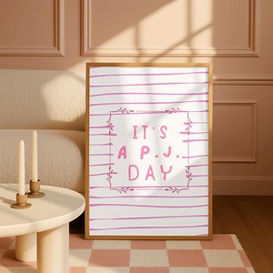 Pyjama Tag Druck, rosa Streifen, lustige Schlafzimmer Wandkunst (Digitaler Download) - Etsy.de