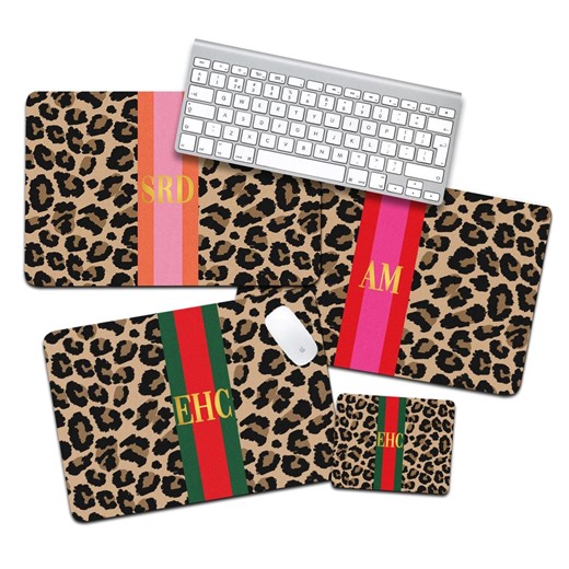 Custom Desk Pad, Personalized Cushion Pad, Initial Blotter Mat, Mouse Pad, Name, Initials, Preppy Leopard Stripes, Red, Green, Pink, Gold - Etsy