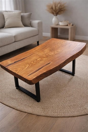 Live Edge Solid Wood Coffee Table With Metal Legs – Natural Rustic Wooden Table - Etsy