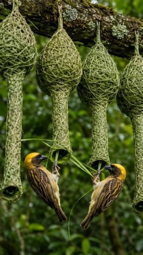 How a Colony of Baya Weavers Builds Six Incredible Green Hanging Nests #birds #wildlife #nest