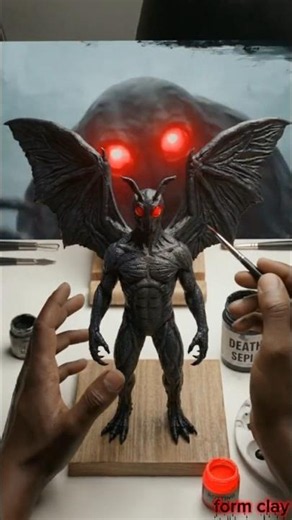 Don't Look Into Its Eyes! 🩸 Mothman Awakens..​#Mothman #HorrorArt #ASMR #clayart #youtubeshorts #art