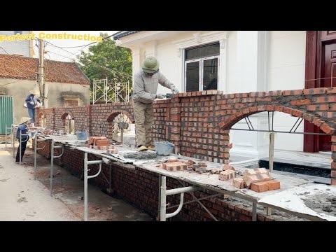 Full Video Of Construction Techniques For Brick Fences With Arched Doors For Garden Villas