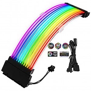 HLTJAN PCCOOLER RGB PSU Cable, Customization 24 Pin ATX PSU Extension Cable Kit 18AWG, 5V 3Pin Synchronized Power Supply Sleeved Cable for RGB Software from All Major Motherboard Cable Management