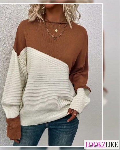 Color Block Ribbed Knit Sweater