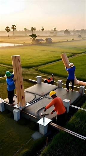 Misty rice field wooden cottage retreat urban house