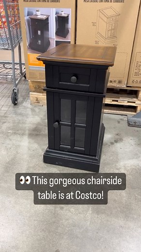 Costco Buys on Instagram: "👀 This gorgeous chairside table is at Costco! This has interchangeable panels, a full extension drawer, and soft-close hinges! It also has 2 outlets, 1 USB port, and is 14”W x 17.6”D x 25”H! Grab it for $129.99! #costco #accenttable #homefurnishings #sidetable"