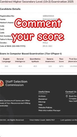 SSC Scorecard, SSC CGL Tier-1 Results, Normalized vs Raw Score