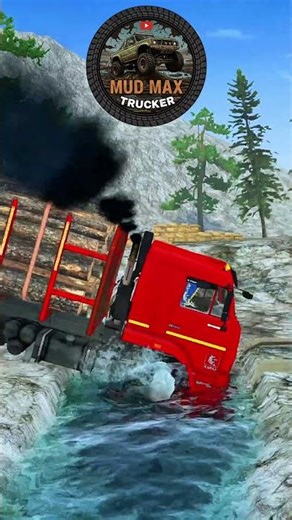 Spintires Mudrunner Truck #53 RED DUMP TRUCK TOWS RED LOGGING TRUCK THROUGH DEEP WATER CHANNEL
